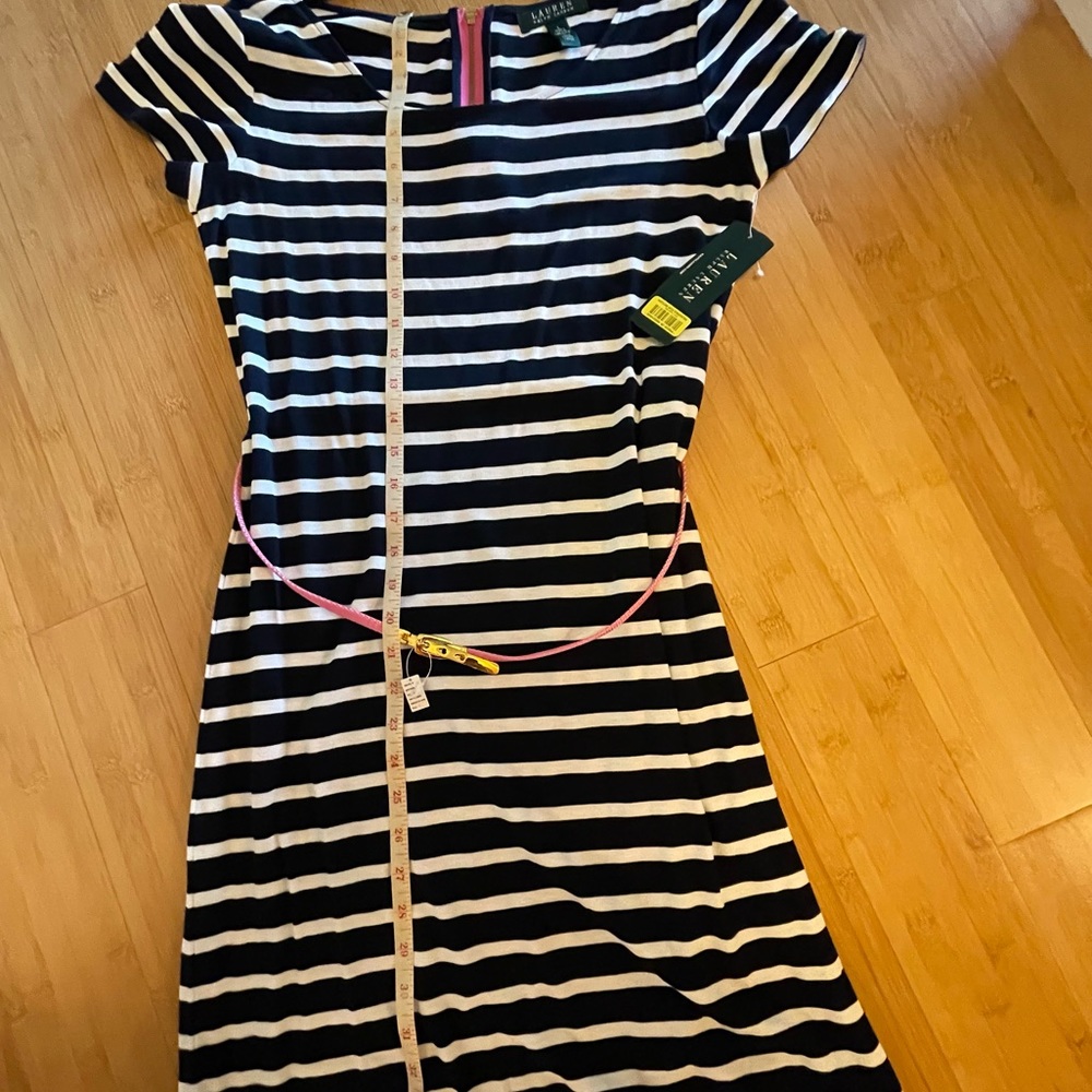 NWT Lauren by Ralph Lauren Strped Dress size L. Comes w/ pink belt
